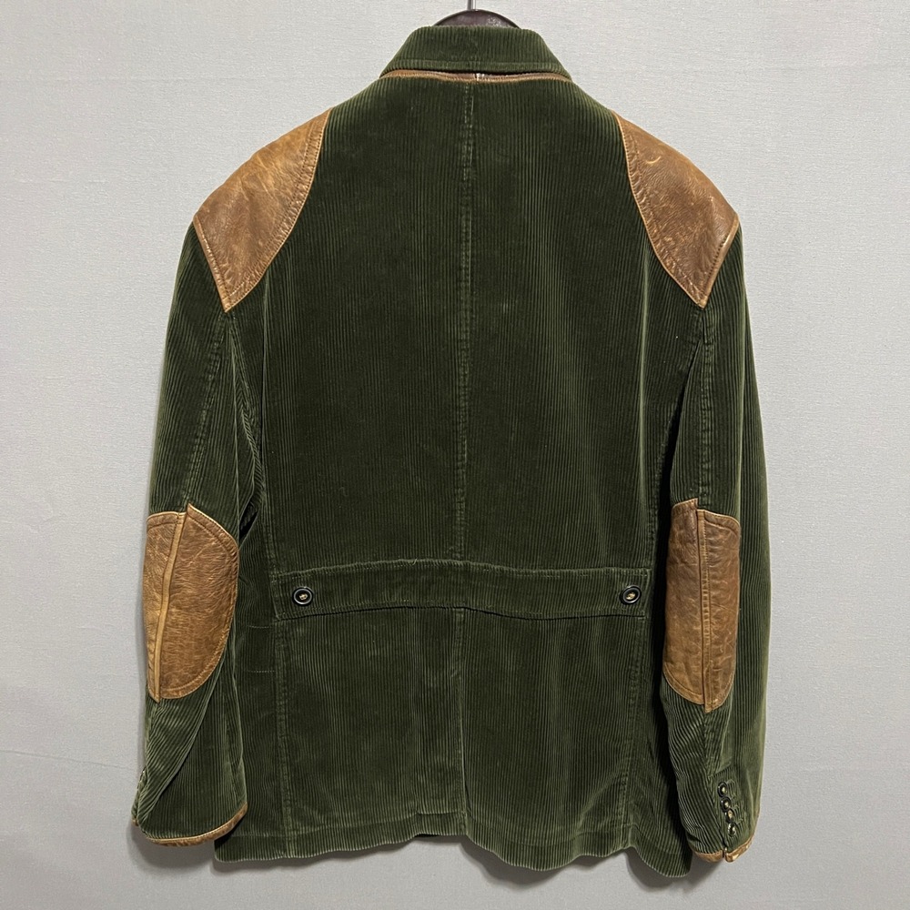 Polo Ralph Lauren Green Corduroy Hunting Jacket Leather Trim Mens XL Safari Coat - Picture 9 of 9